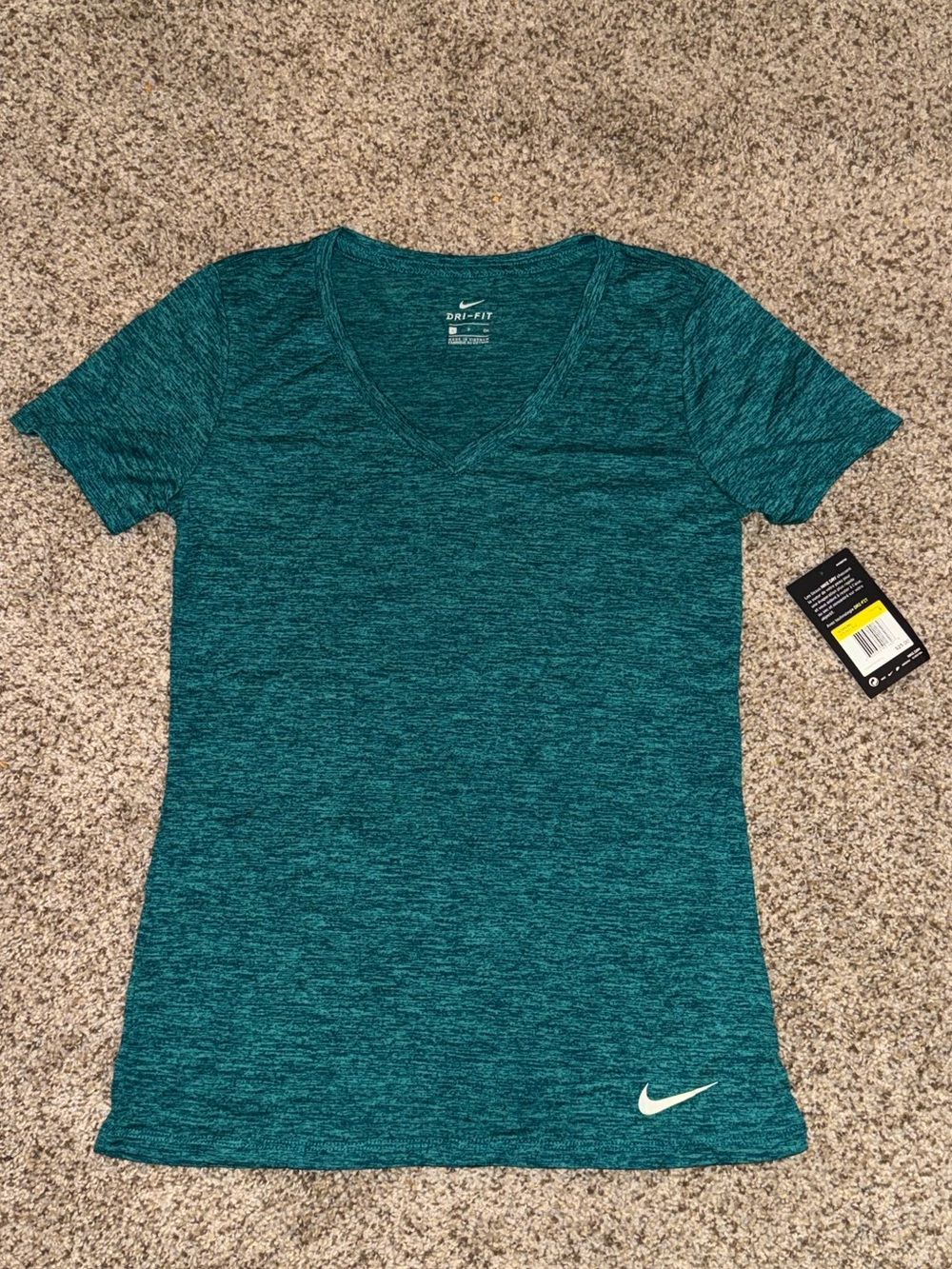 Nike Women's Teal Heather V-Neck Short Sleeve Top - Small